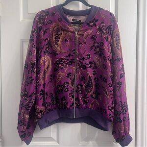 Fashion Nova Purple and Gold Paisley Bomber Jacket